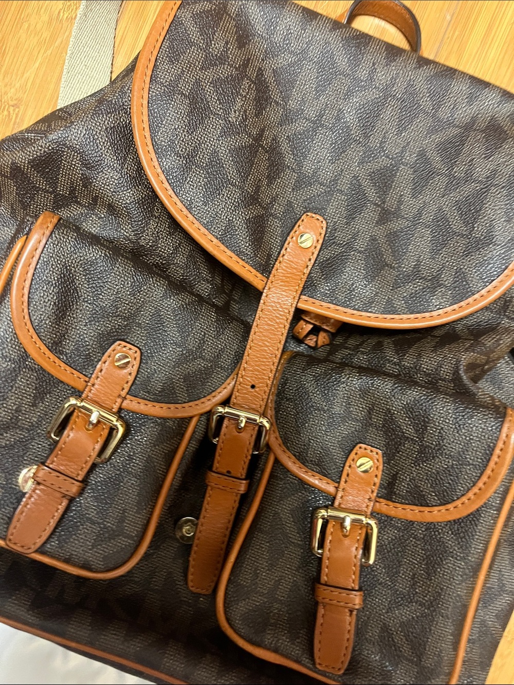 Michael Kors Brown Monogram Backpack with Tan Trim - Picture 2 of 4